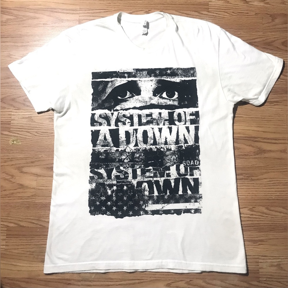System of a Down Mens L Graphic Print Band T-Shirt White Next Level Apparel